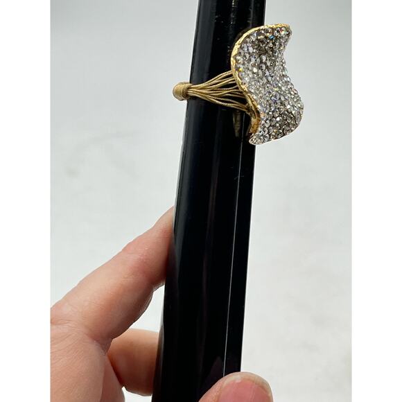 Womens Wavey Cocktail Pave Rhinestone Wire Wrapped Ring Round Setting Sz 8 - Picture 8 of 8